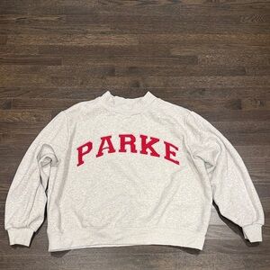 Parke Light Gray Crewneck Sweater with Red Logo